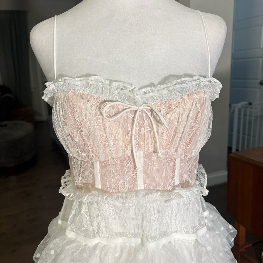 For Love And Lemons White and sheer corset Ruffle Dress - Picture 2 of 5